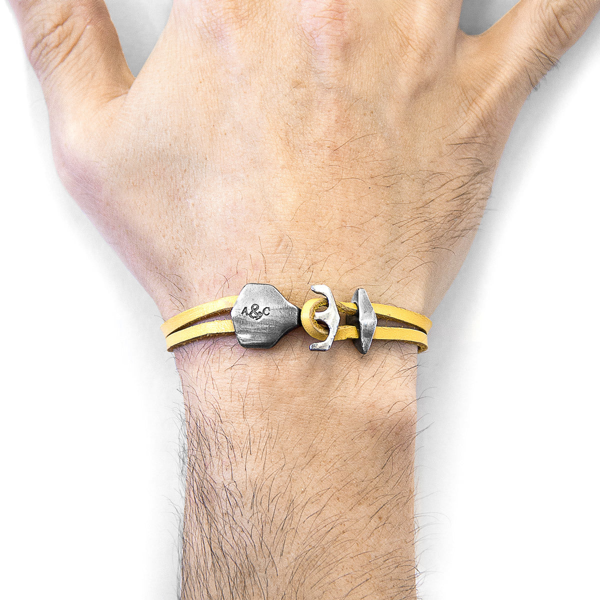 Mustard Yellow Delta Silver & Flat Leather Bracelet