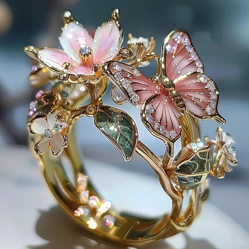 LuxeJewelsâ„?â€?BloomWing Butterfly Ring (Adjustable)